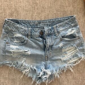 American Eagle Outfitters Light Blue Distressed Denim Shorts